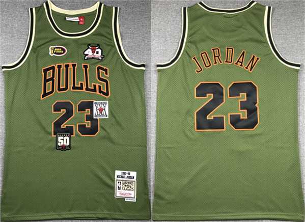 Mens Chicago Bulls #23 Michael Jordan Green 1997-98 Throwback Stitched Basketball Jersey->->NBA Jersey